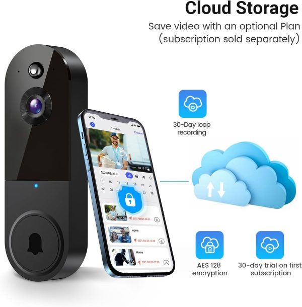 1080P Wireless Video Doorbell Camera, Night Vision, Intelligent AI Detection, Two-Way Audio, 2.4GHz Wi-Fi Support, Chime Included, Battery Powered, Cloud Storage (Sold Seperately) - Image 3