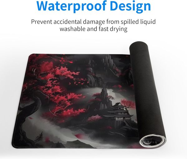 Japanese Desk Mat Red Full Moon Desk Pad Black Riverside Large Mouse Pad Gaming Mousepad Extended XL Keyboard Pad 31.5 x 11.8 in Laptop Computer Mouse Keyboard Mat for Office Desk Decor - Image 4