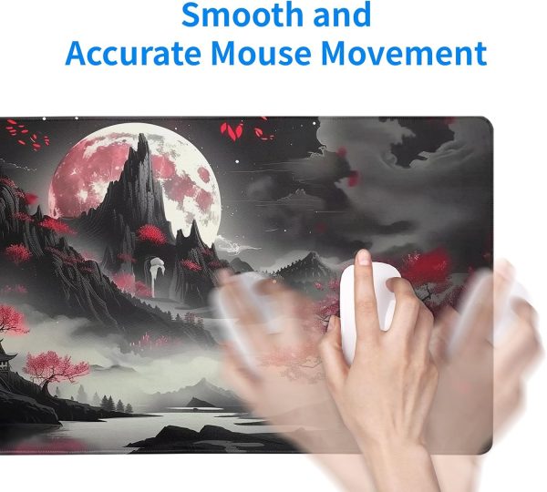 Japanese Desk Mat Red Full Moon Desk Pad Black Riverside Large Mouse Pad Gaming Mousepad Extended XL Keyboard Pad 31.5 x 11.8 in Laptop Computer Mouse Keyboard Mat for Office Desk Decor - Image 7